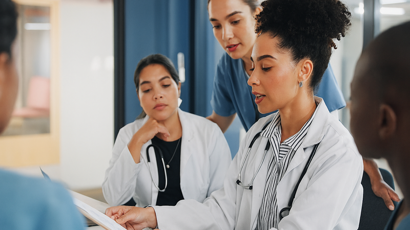 Medical professionals talking to patients